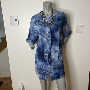 Elegant Blue with Graphic Button Down Shirt for Women❤️XL